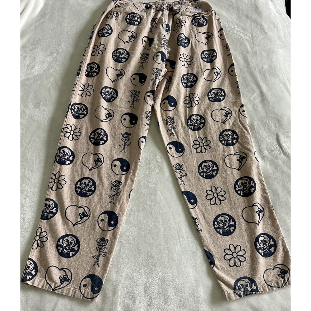 The Quiet Life Mens Pants Yin Yang Skull Rose Graphic Lounge Cotton Sweatpants L
